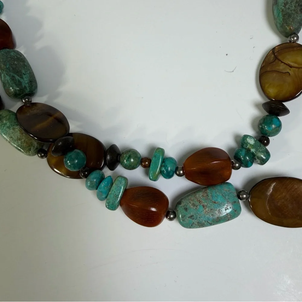 Studio Barse Two Strand Silver Plated‎ Genuine Turquoise and Amber Necklace NWT